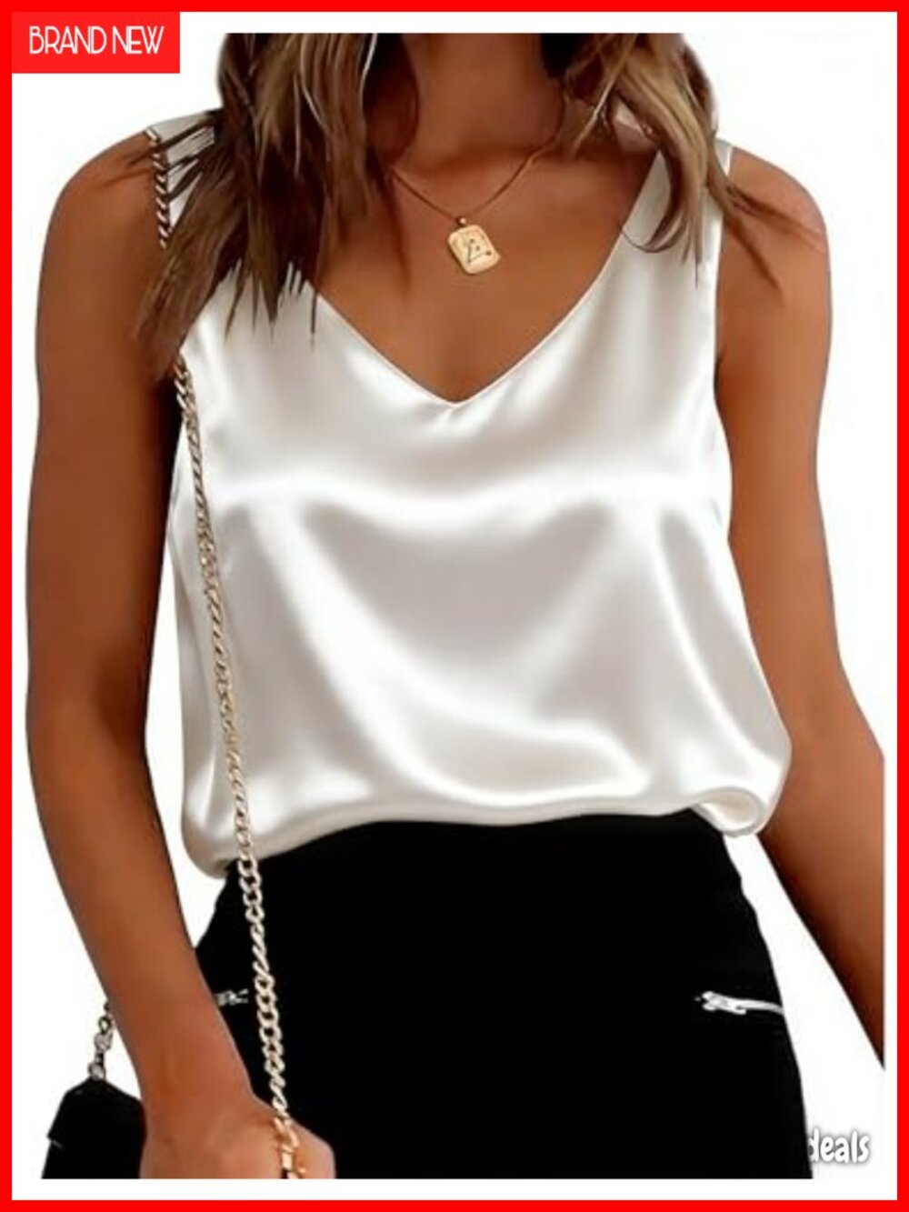 Satin Tank Top Sleeveless V Neck Camisole Casual Summer Shirt